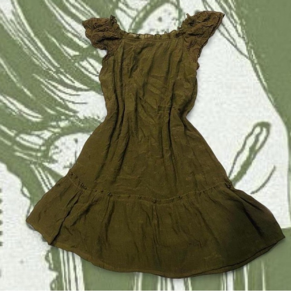 Olive Green Ruffle Sleeve Dress